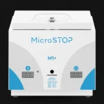 Сухожарова шафа Microstop М1+ спереду: два табло, кнопка вибору програм і таблиця режимів